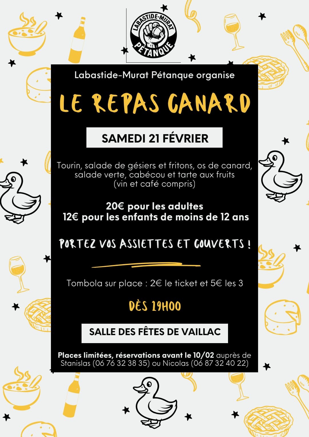 Repas canard du club de pétanque de Labastide-Murat & tombola