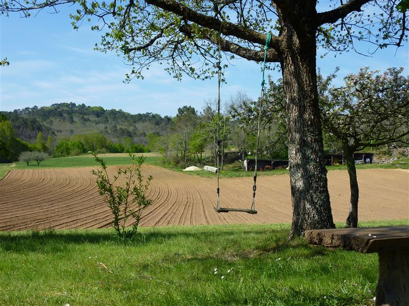 Les Picade - Balançoire devant le champs © Lot Tourisme - C. Sanchez