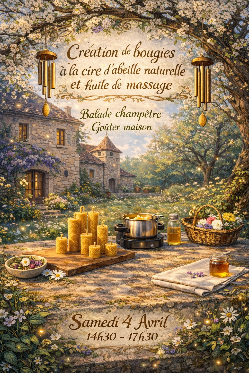 Atelier de création de bougies à al cire d'abeille naturelle et huile de massage