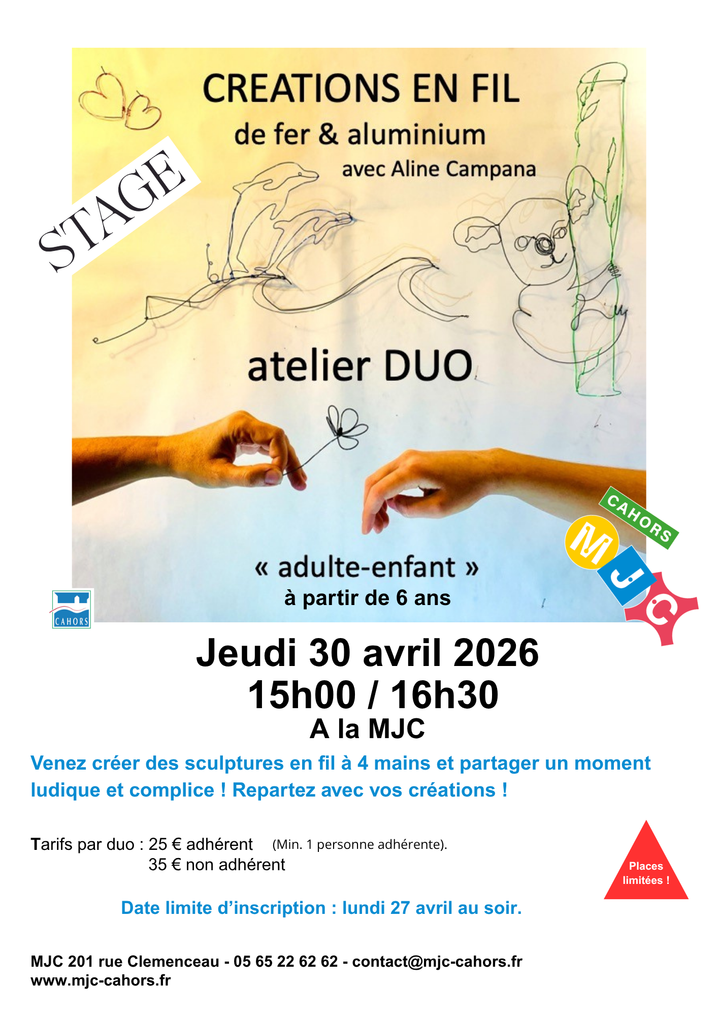 Stage en duo créations en fil de fer et aluminium — visuel événement