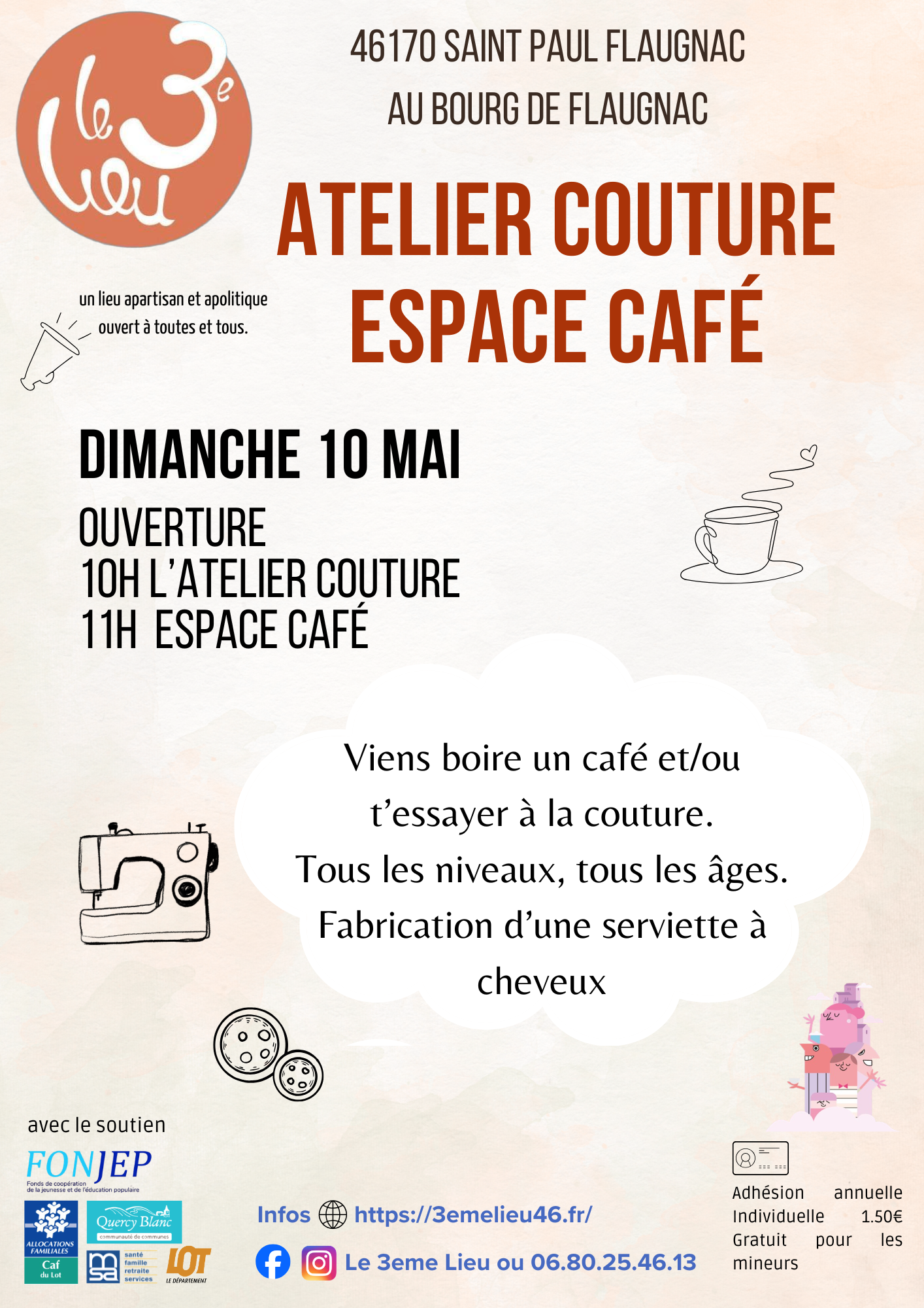Espace café et atelier couture au 3ème Lieu