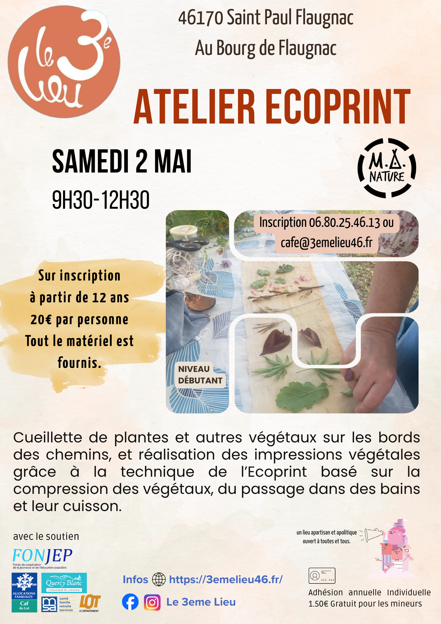 Atelier teinture végétale au 3ème Lieu — visuel événement