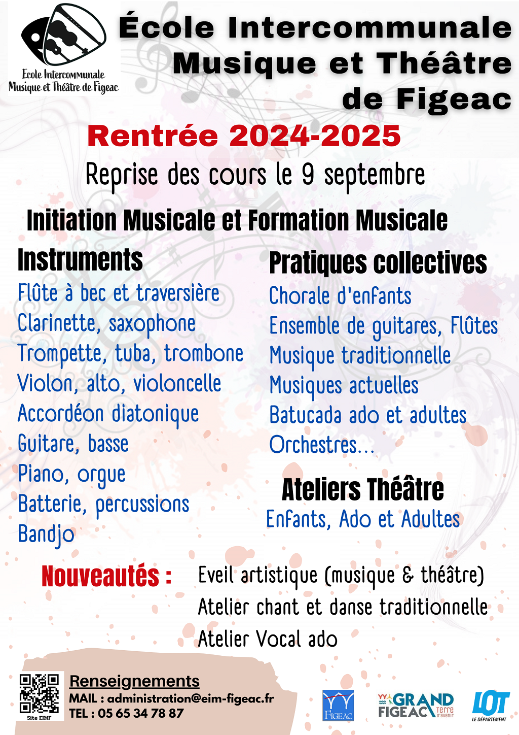 Rentrée 2024-2025 des ateliers musique et théâtre à l'école musique à Figeac