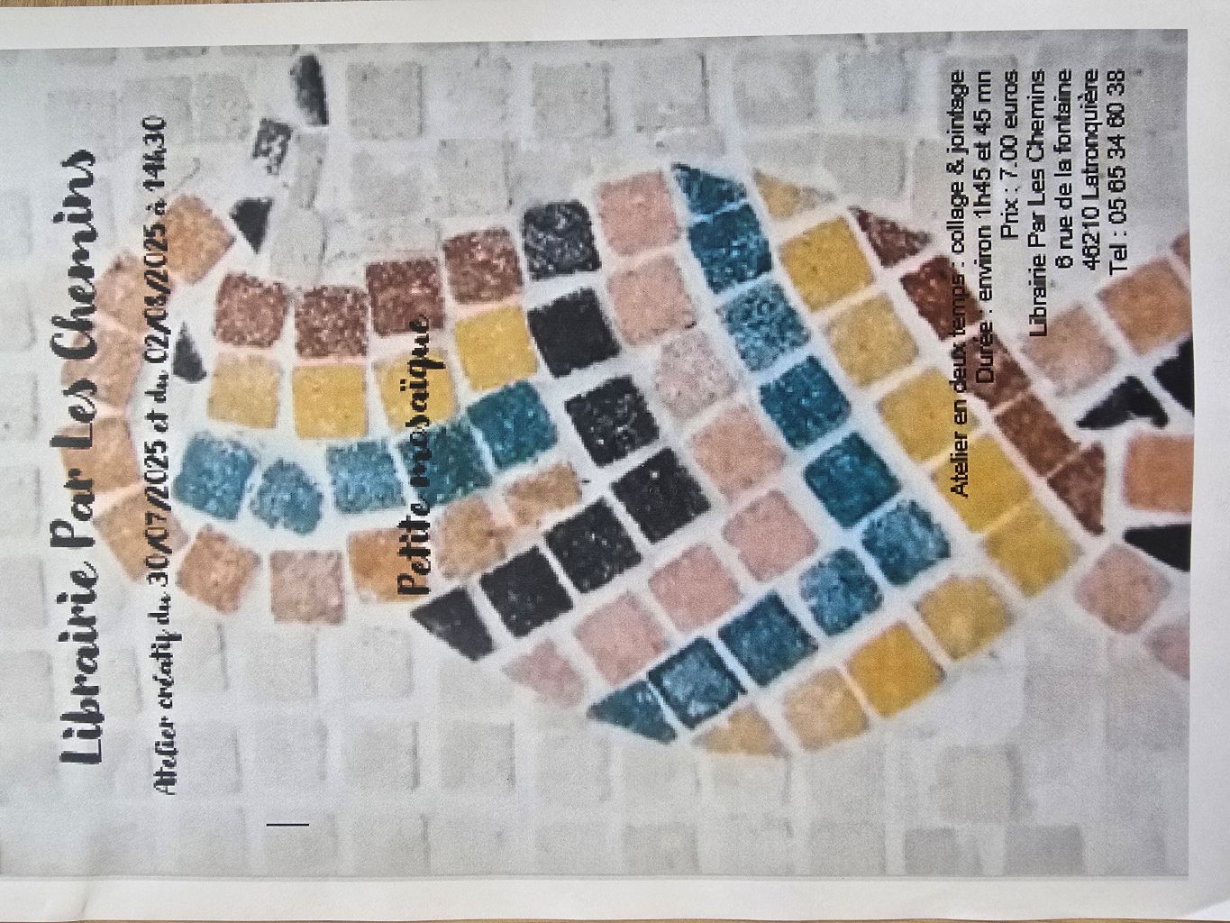 Atelier mosaïque à la librairie de Latronquière