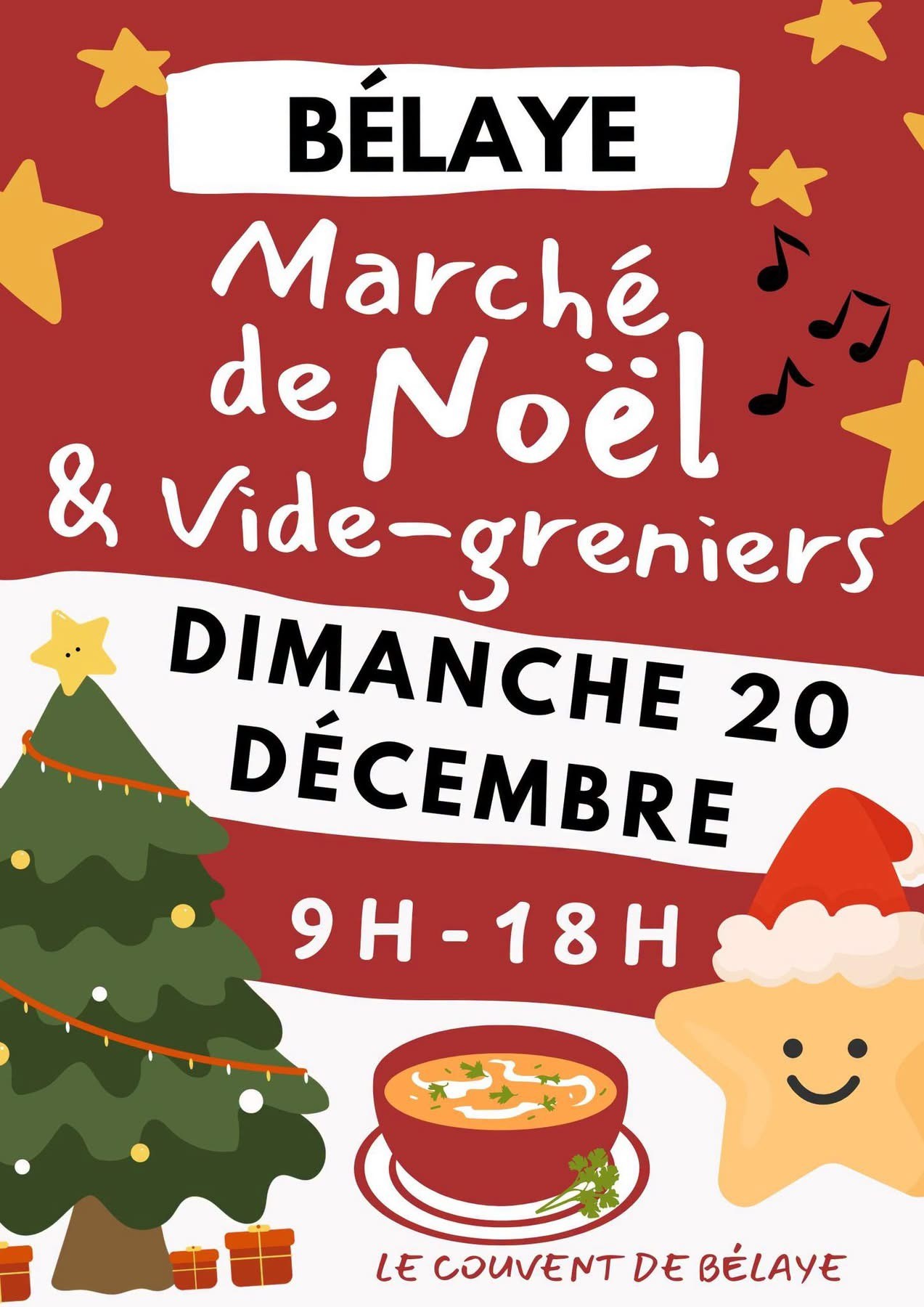Affiche de Marché de Noël artisanal et vide-grenier à Bélaye