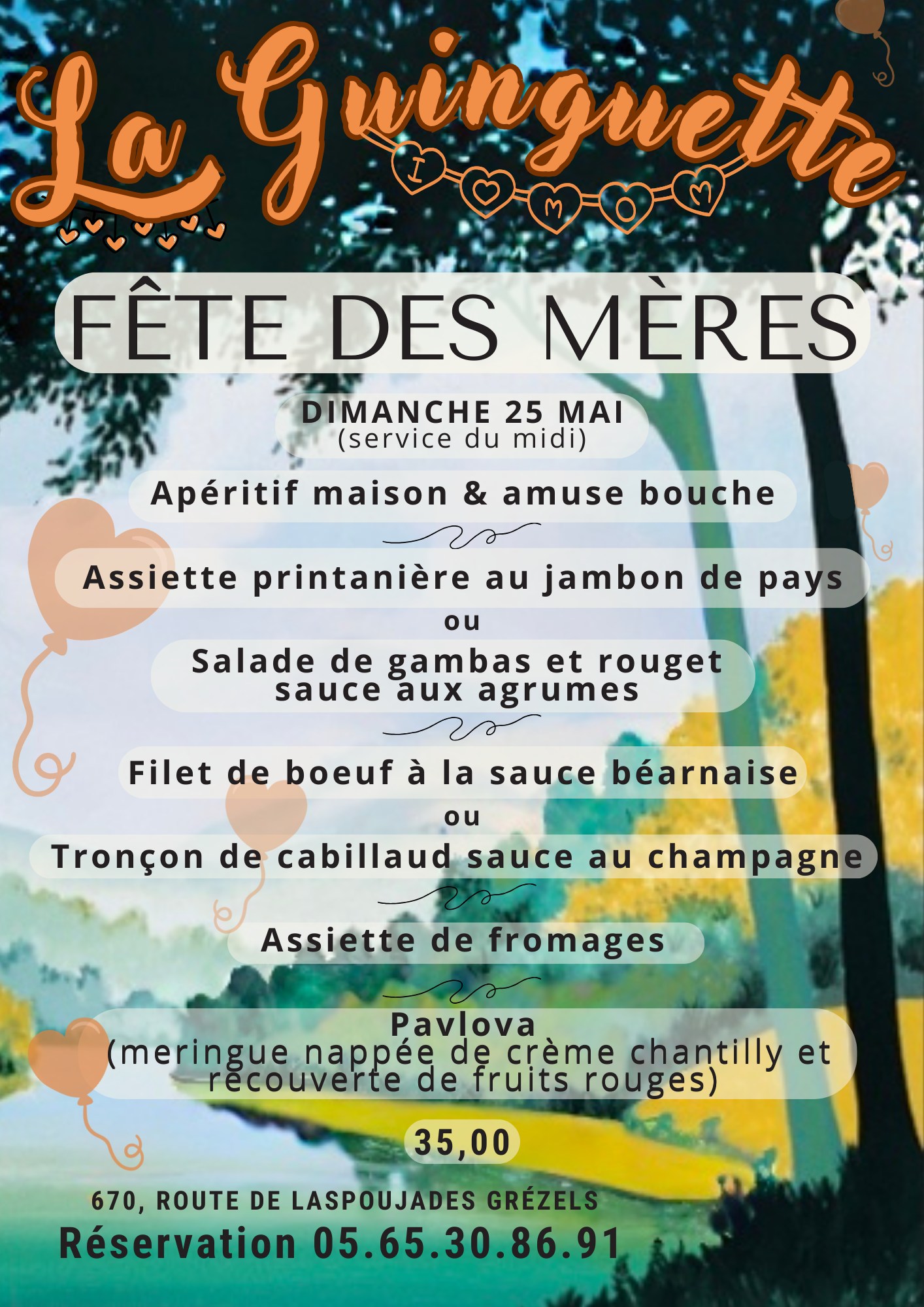 Menu fête des mères à la Guinguette