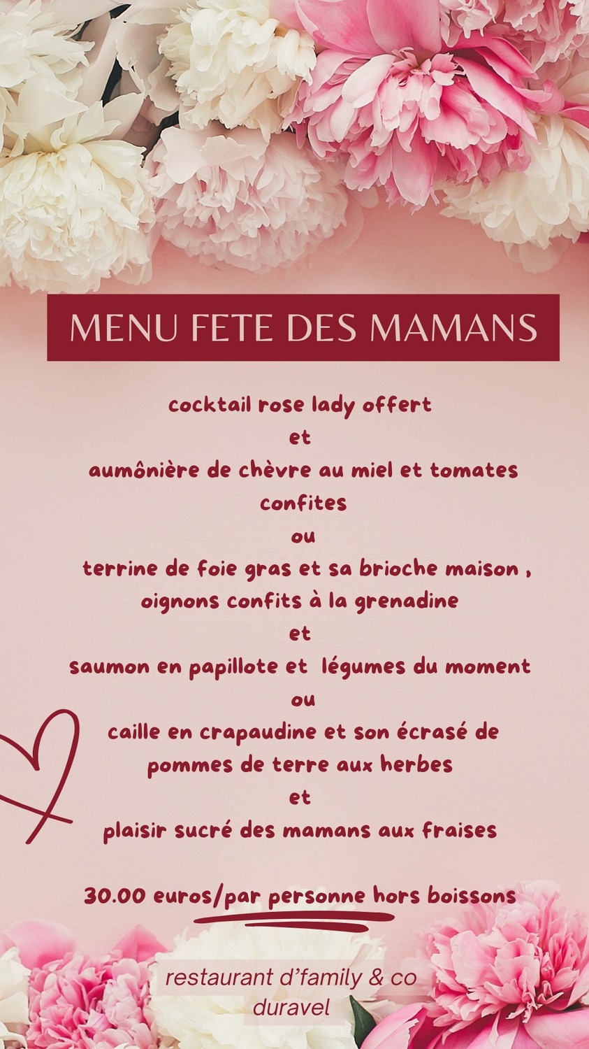 Menu fête des mères au D'Family & Co