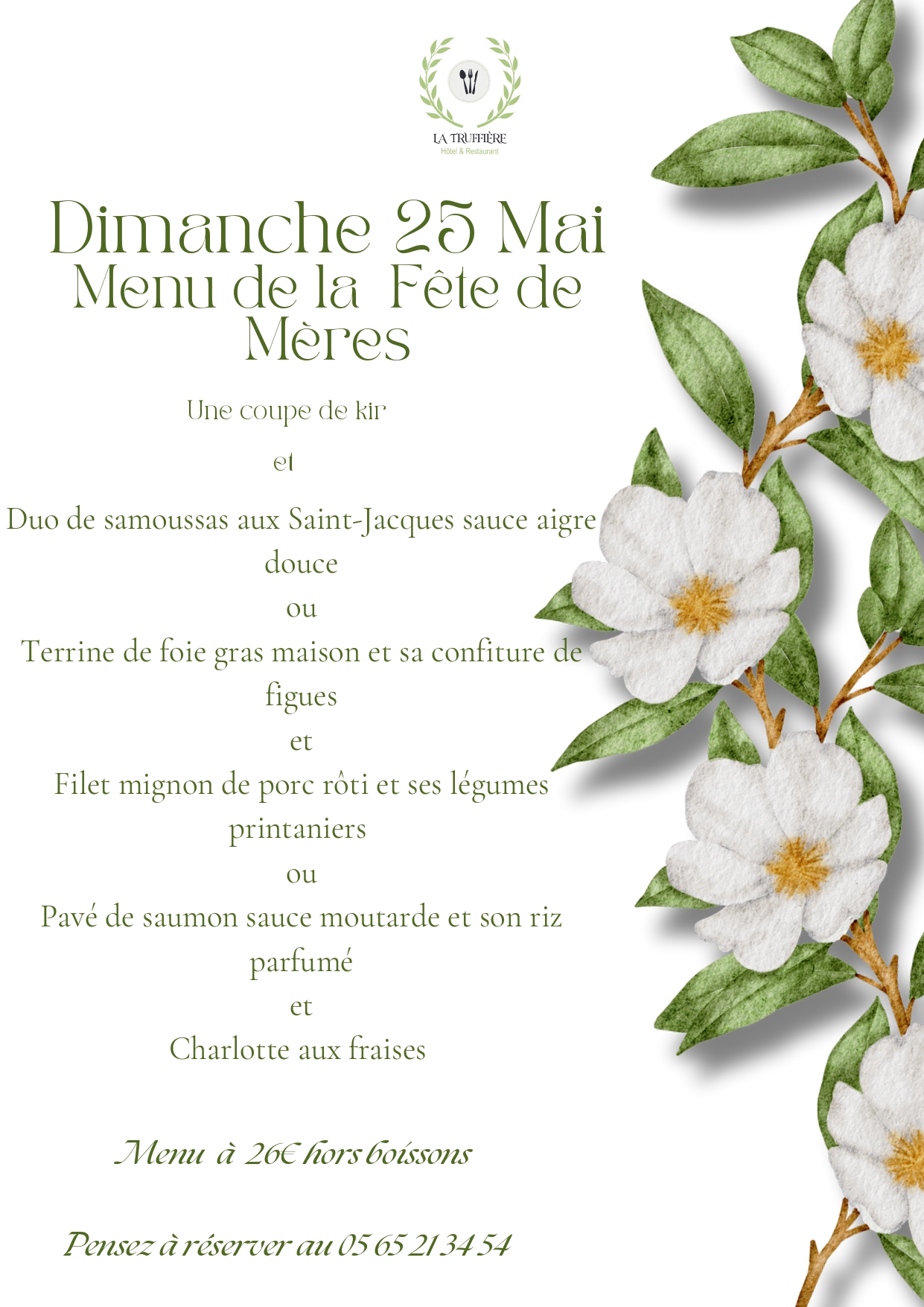 Menu fête des mères à la Truffière