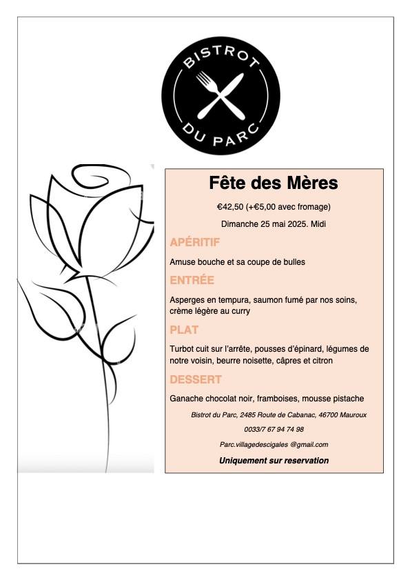 Menu fête des mères au Bistrot du Parc