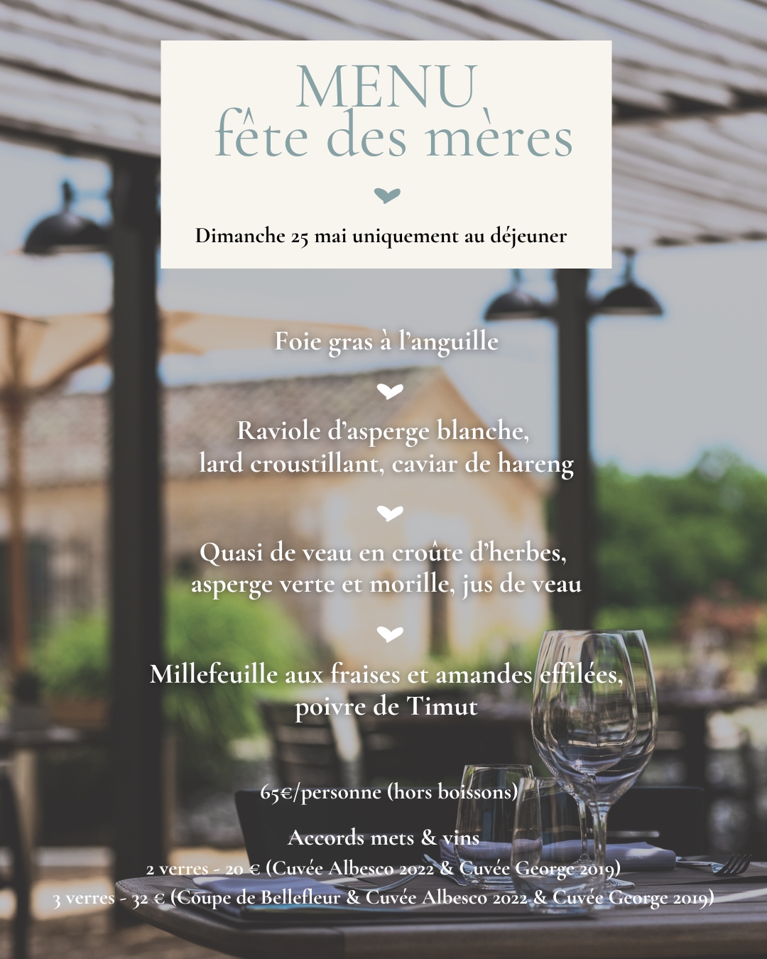 Menu fête des mères au Château de Haute-Serre