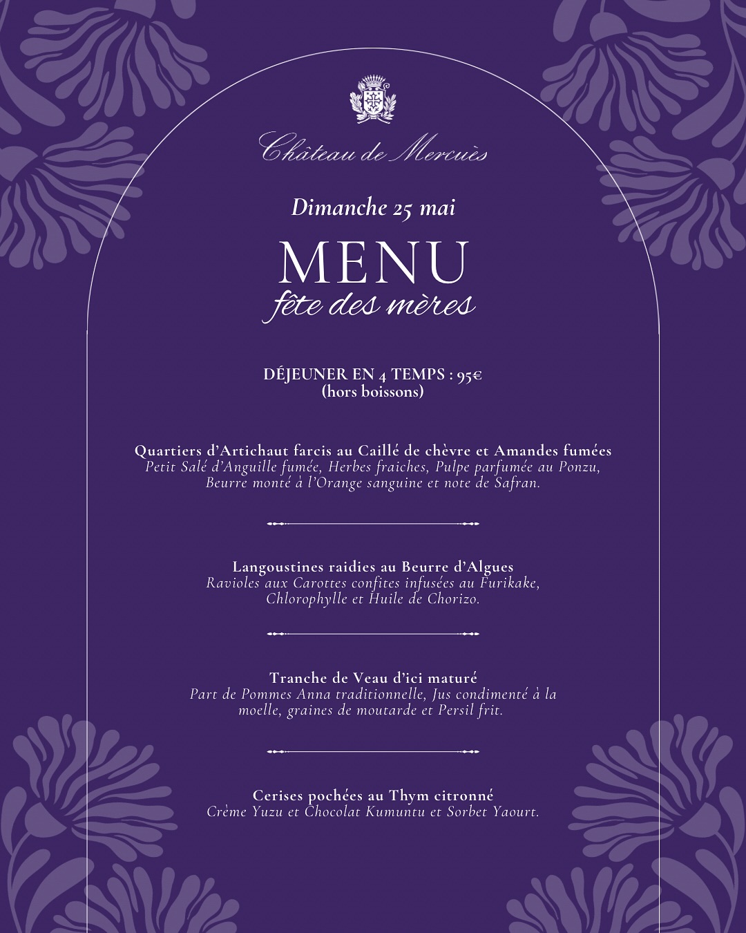 Menu fête des mères au château de Mercuès
