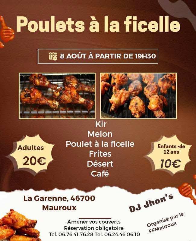 Repas poulet à la ficelle à Mauroux