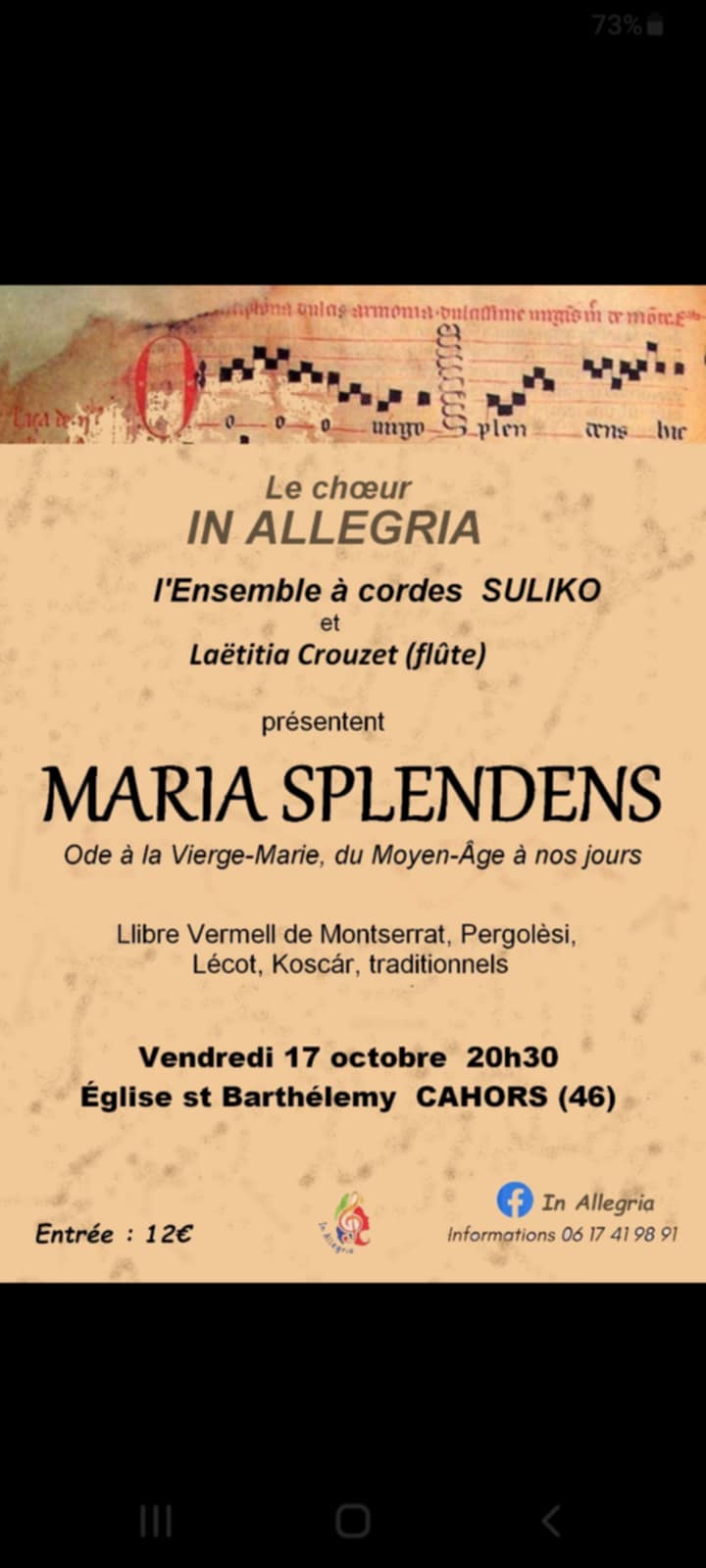 Concert de la chorale In Allegria : "Maria Splendens"