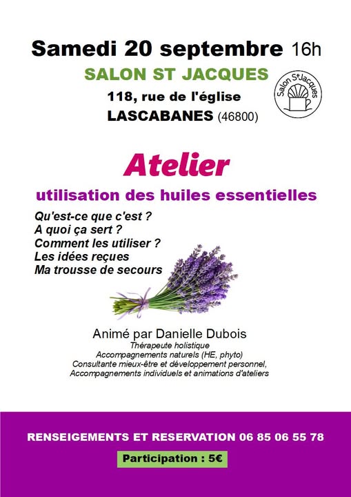 Atelier utilisation des huiles essentielles au Salon Saint-Jacques