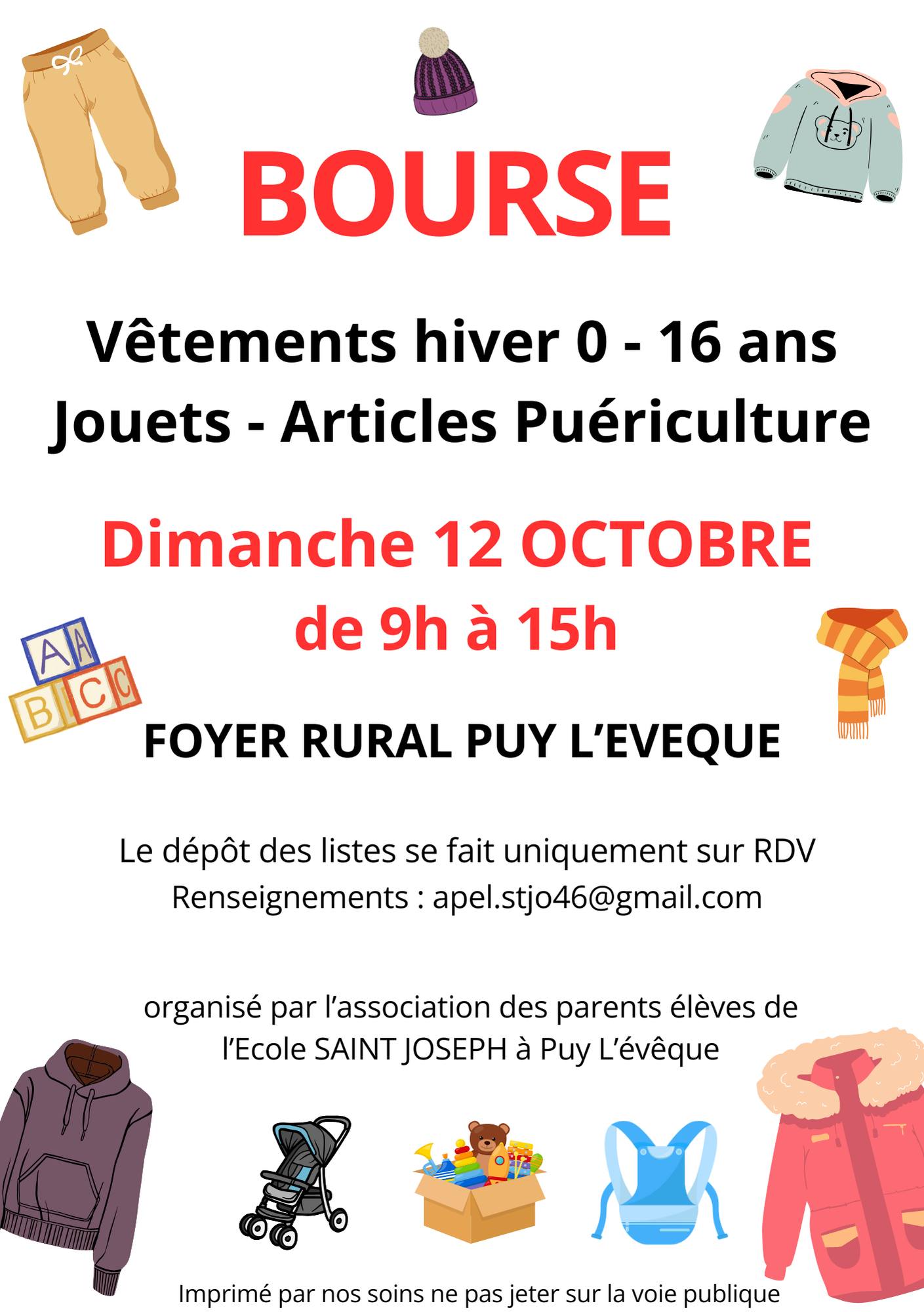 Bourse aux vêtements d'hiver, jouets et articles de puériculture à Puy-l'Evêque