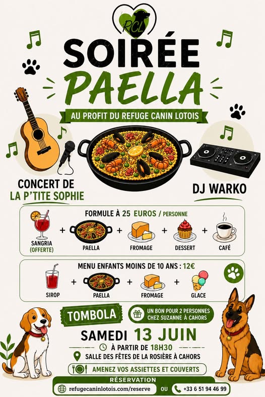 Soirée paëlla au profit du refuge canin lotois — visuel événement