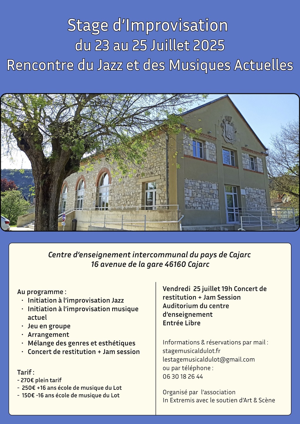 Stage et concert  à Cajarc : rencontre du Jazz et des Musiques Actuelles