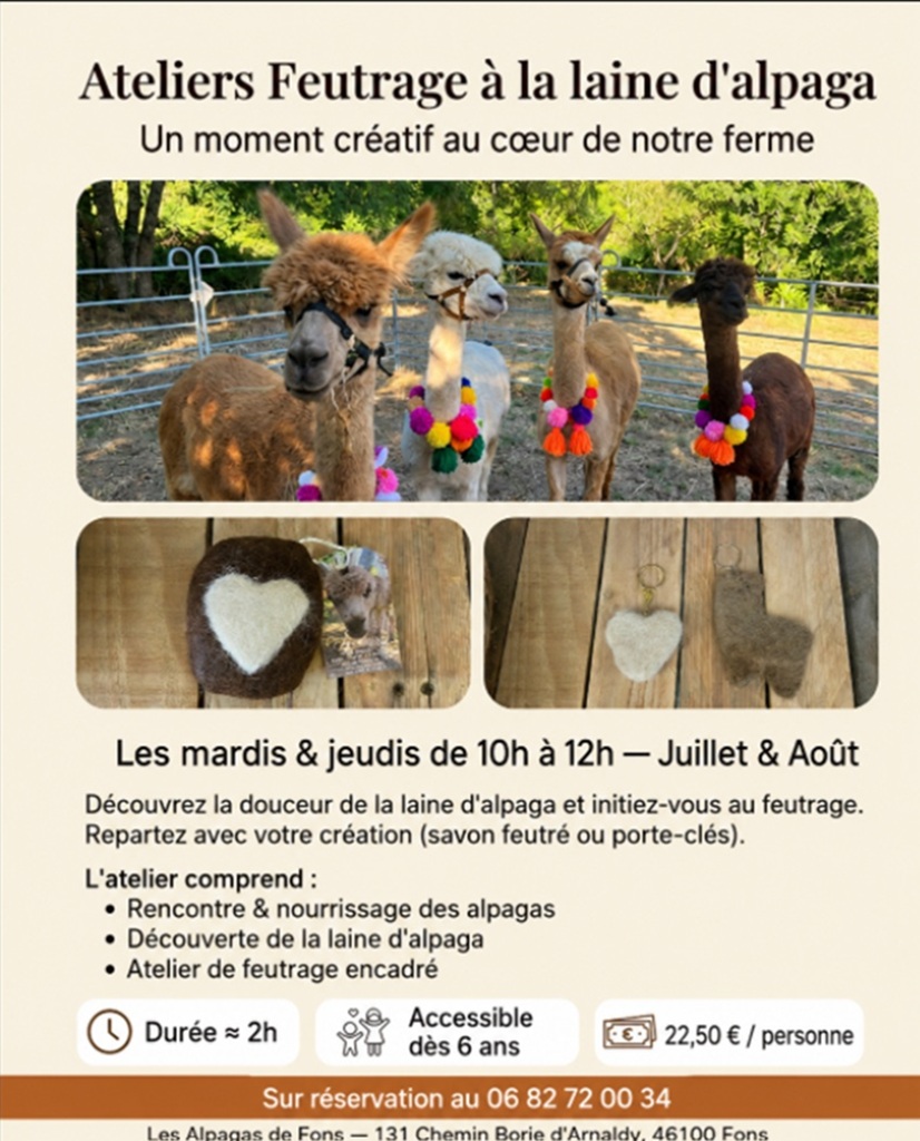 Ateliers feutrage à la ferme des Alpagas de Fons