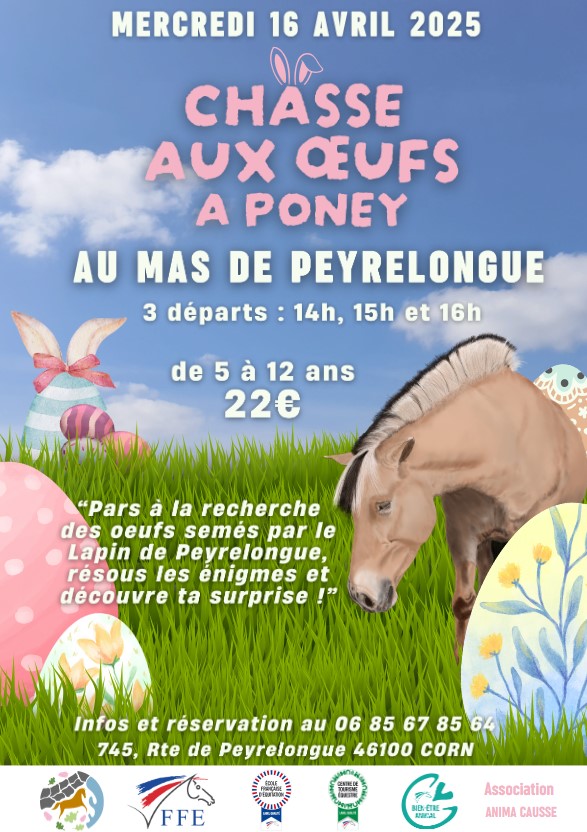 Chasse aux œufs à poney au mas de Peyrelongue à Corn
