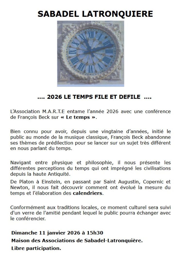 Conférence à Sabadel Latronquière : "le temps"