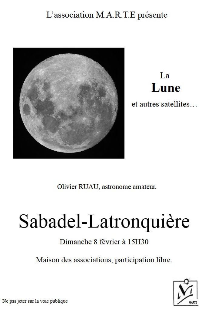 Conférence à Sabadel Latronquière : "la lune et autres satellites"