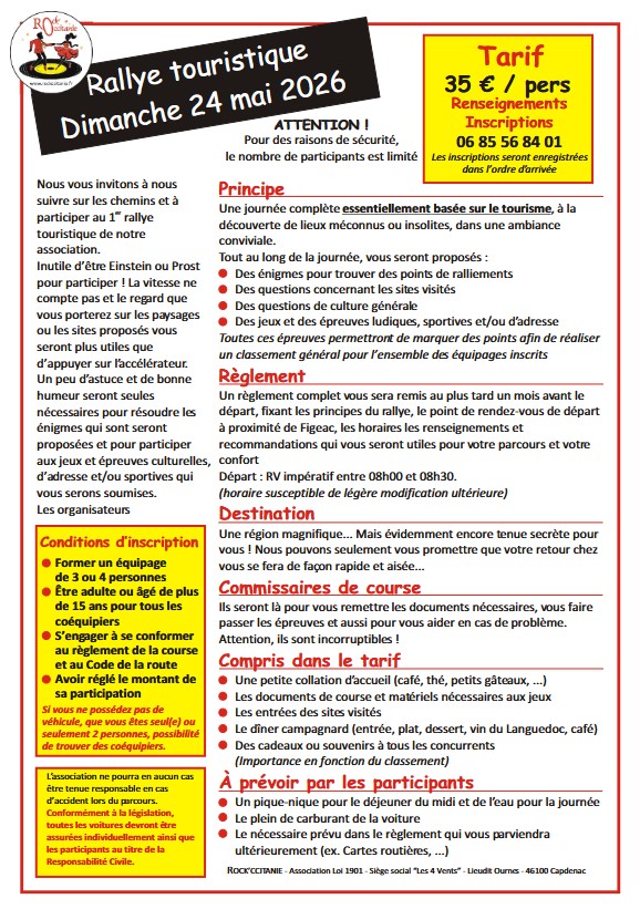 Rallye touristique : Rock'ccitanie — visuel événement