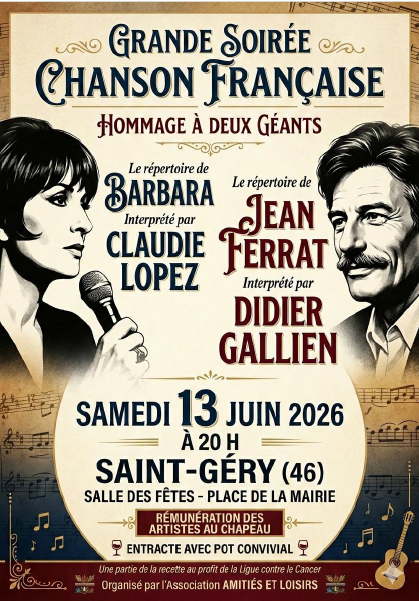 Grande soirée chanson française : hommage à Barbara et Jean Ferrat