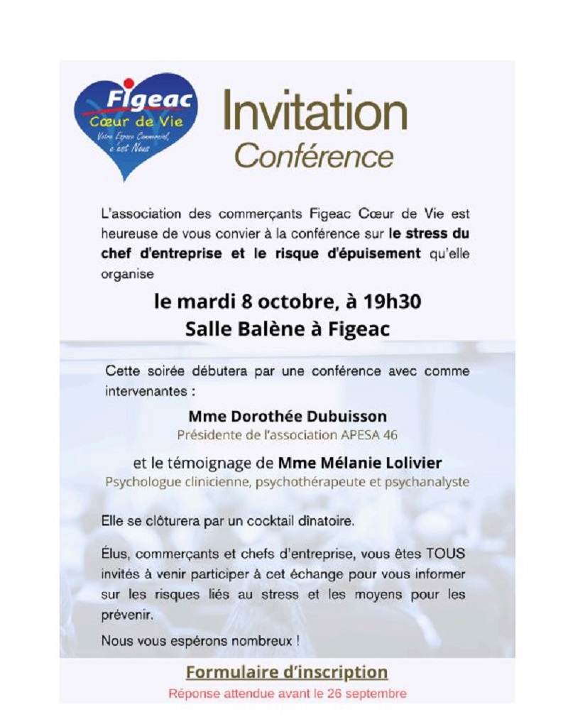 Conférence avec Cœur de Vie à Figeac "le stress du chef d’entreprise"