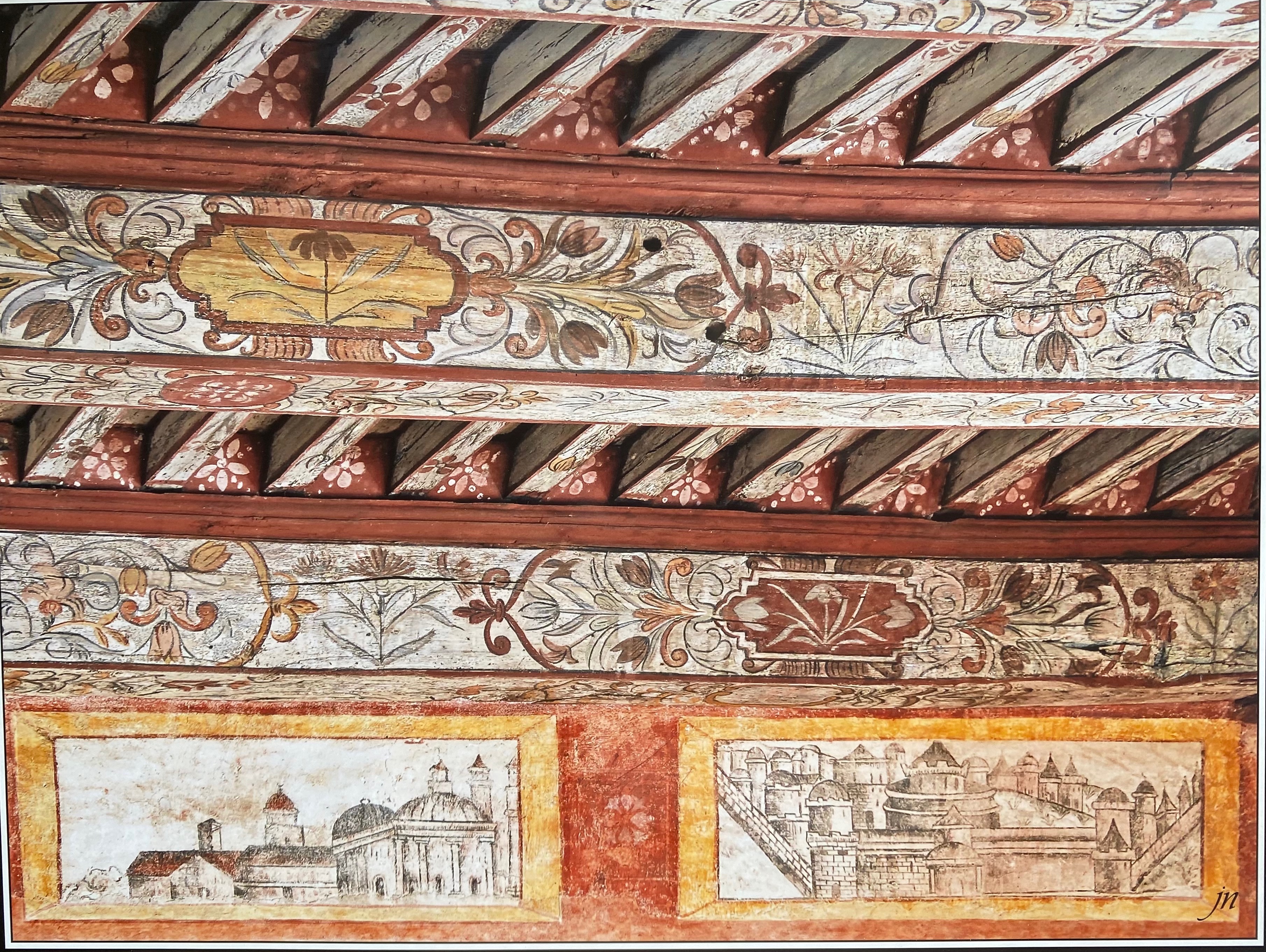 plafond du grand salon peint au 16°s orné de tulipes et de Constantinople