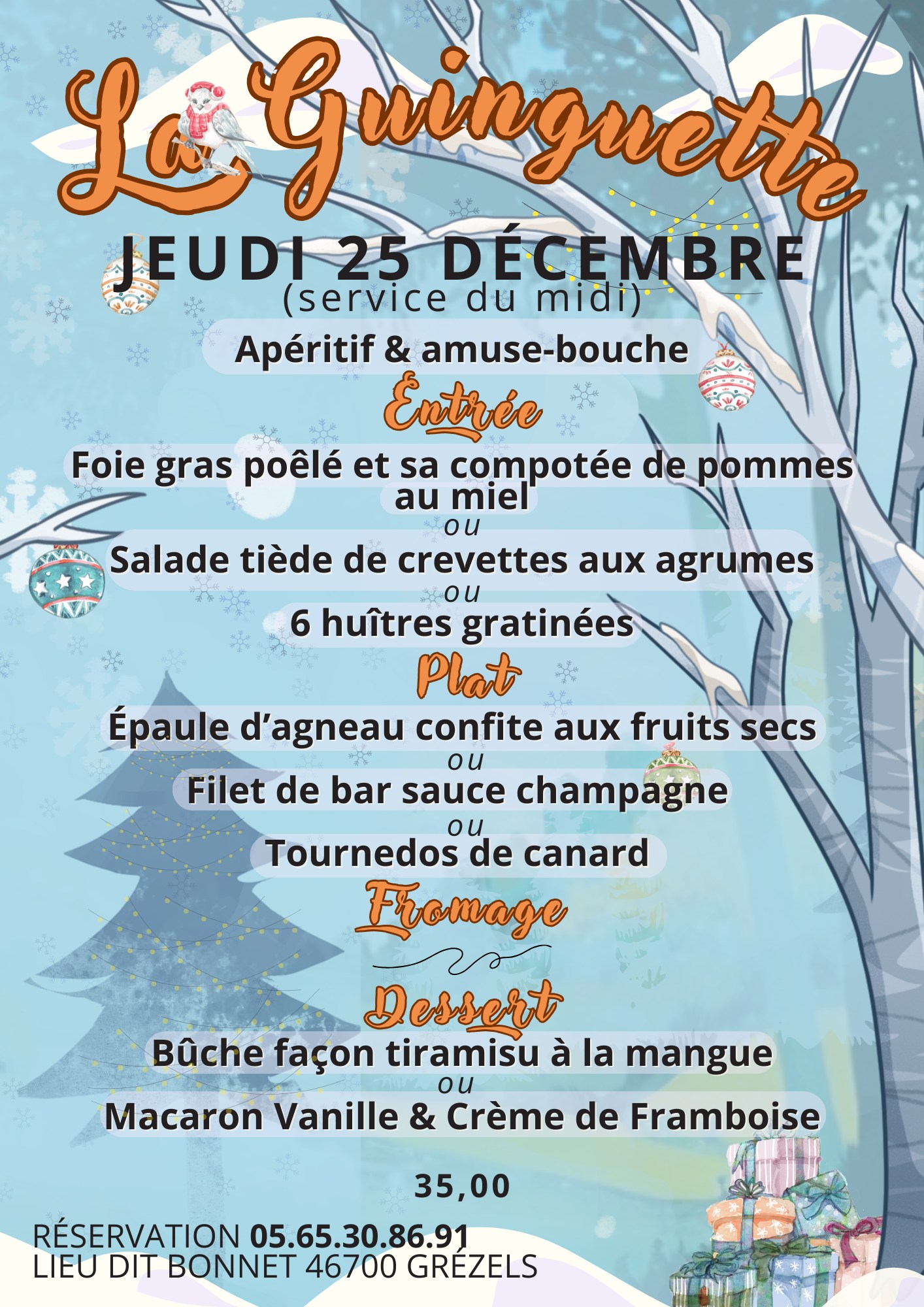 Menu de Noël à la Guinguette