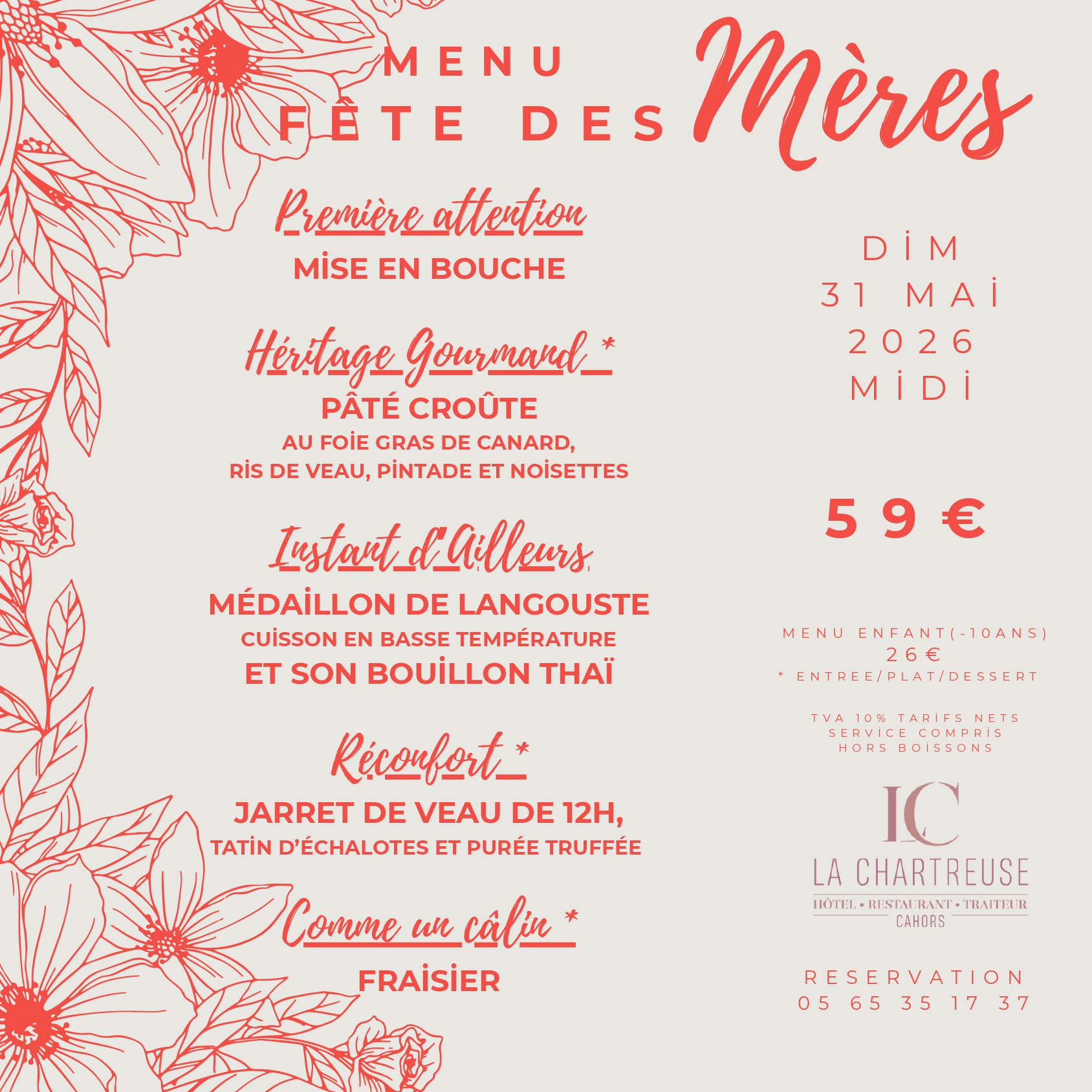 Menu fête des mères à La Chartreuse — visuel événement