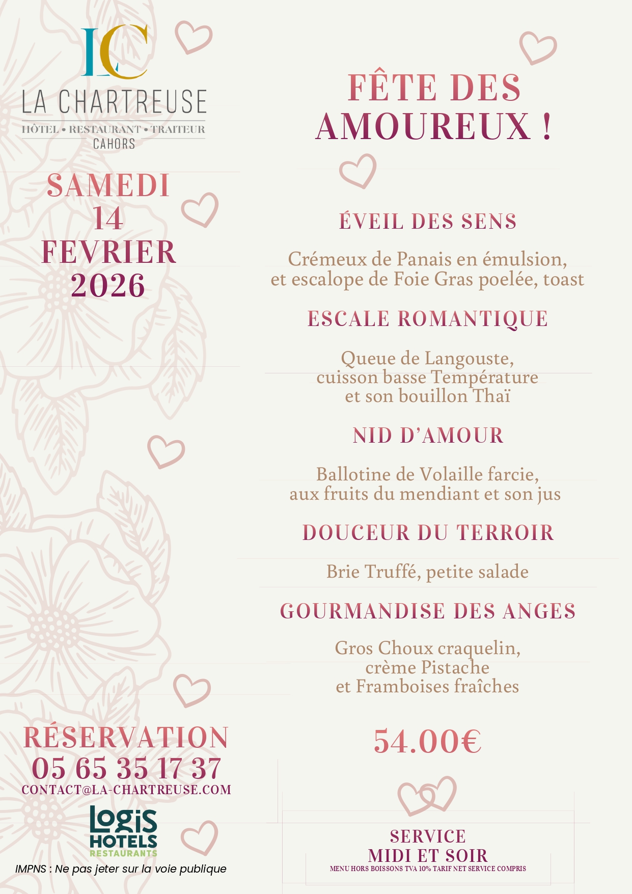 Menu de la Saint-Valentin à la Chartreuse