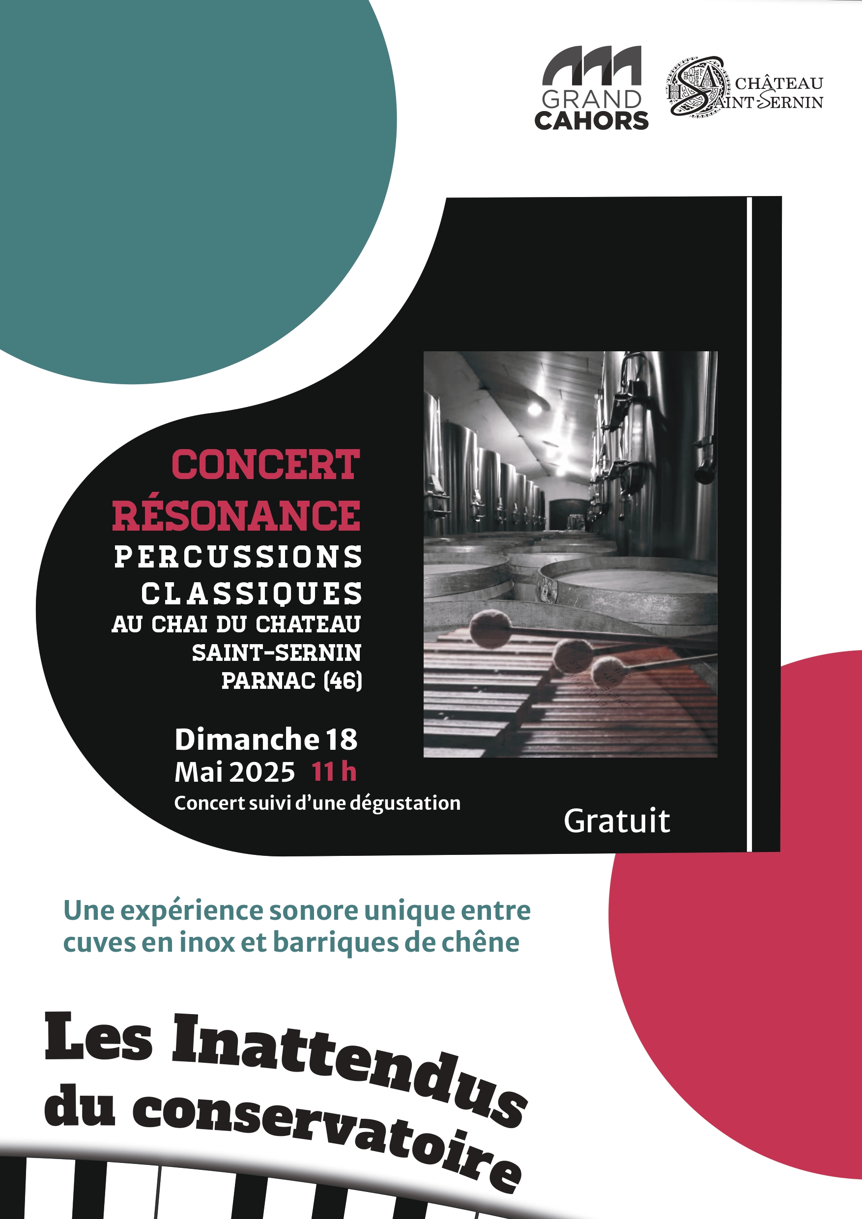 Les inattendus du Conservatoire : 
Concert Résonance, percussions classiques au Château Saint Sernin