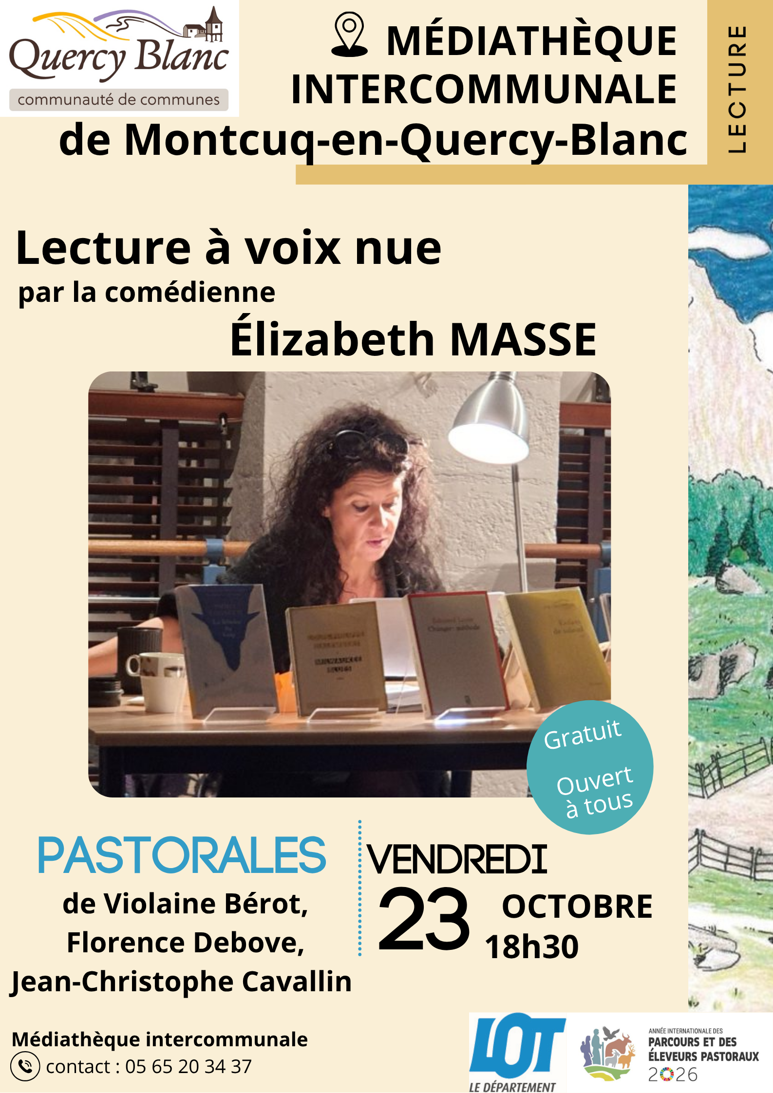 Lecture à voix nue à la Médiathèque intercommunale de Montcuq : "Pastorales"