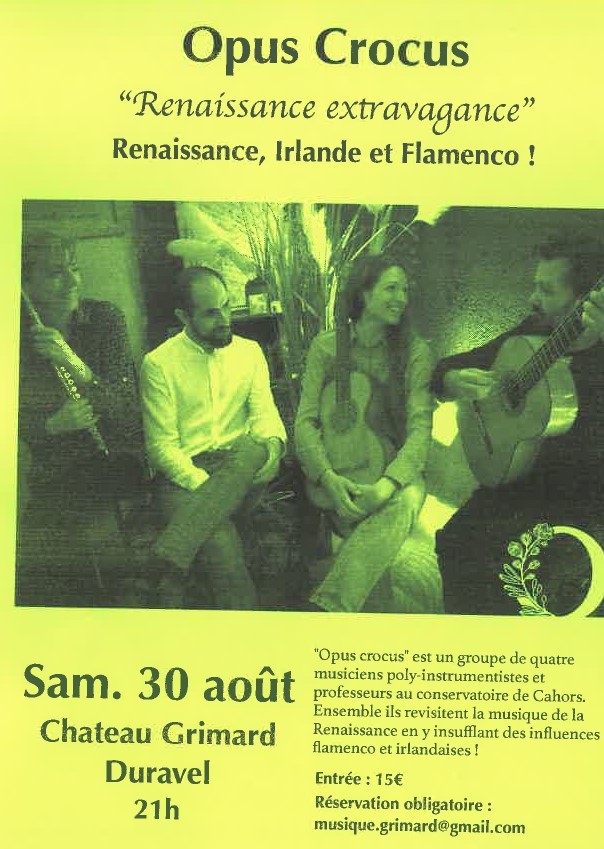 Concert "Renaissance Extravagante - La Renaissance versus Irlande et Flamenco !" par l'ensemble Opus Crocus