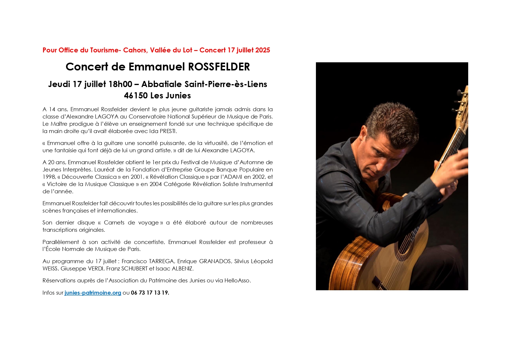 Concert de Emmanuel Rossfelder à l'Abbatiale des Junies