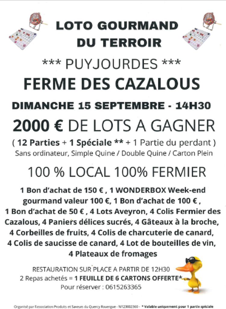 Loto Gourmand de la ferme des Cazalous à Puyjourdes