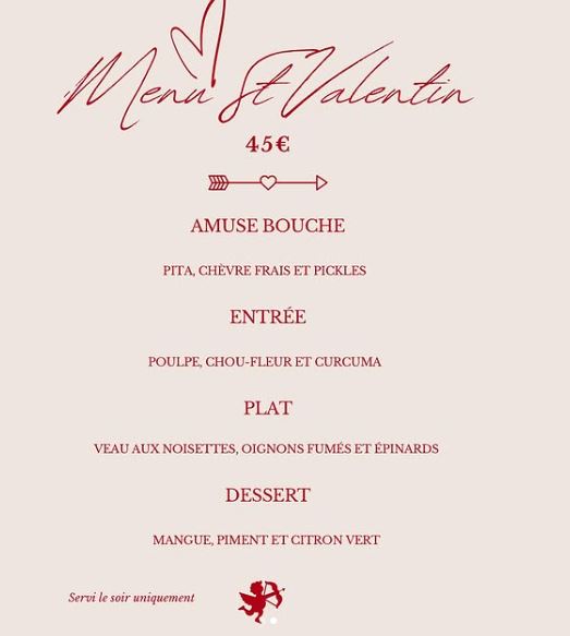 Menu de Saint-Valentin au Tandem