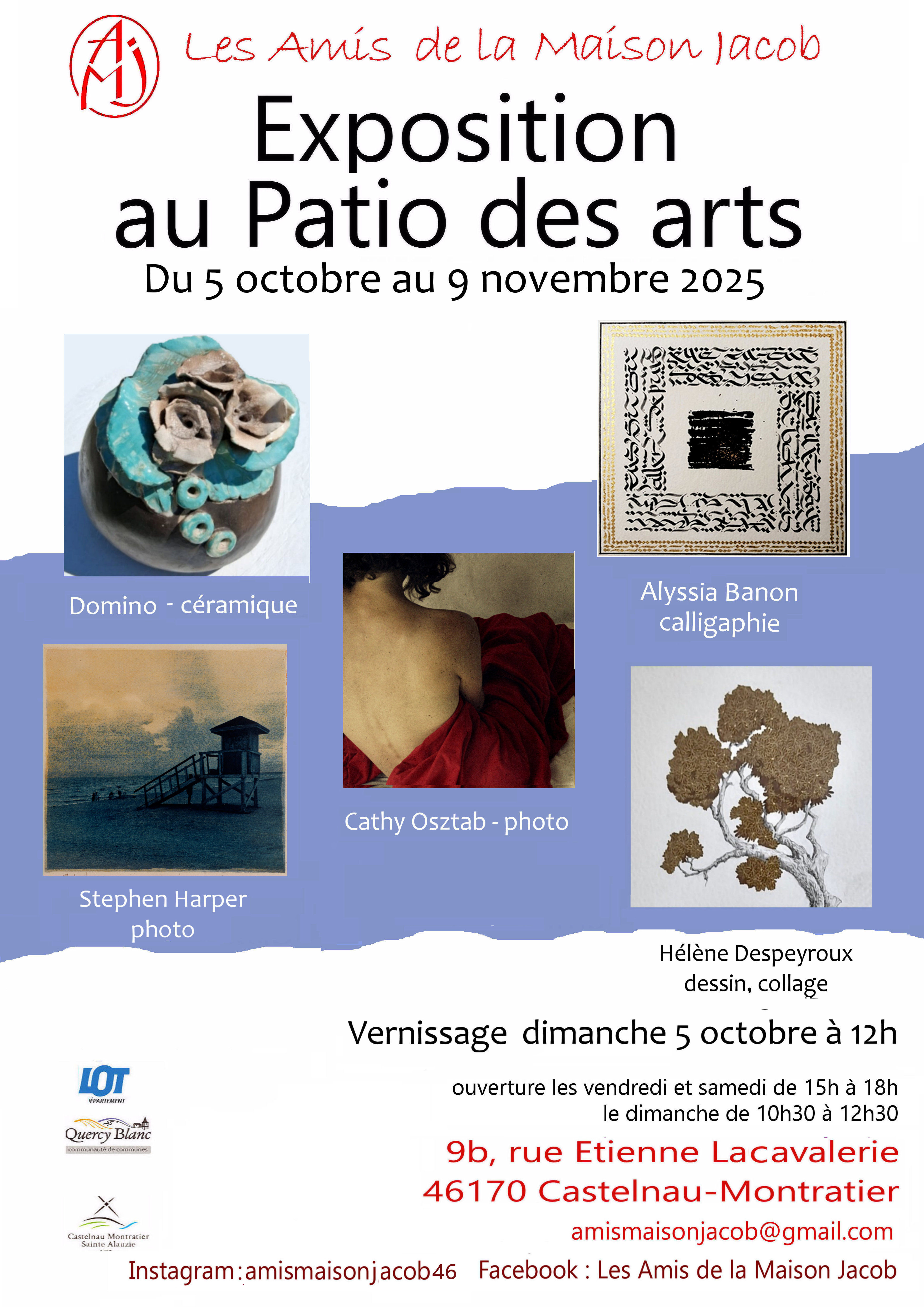 Exposition de photographies, dessins, collage, céramique et calligraphie au Patio des Arts