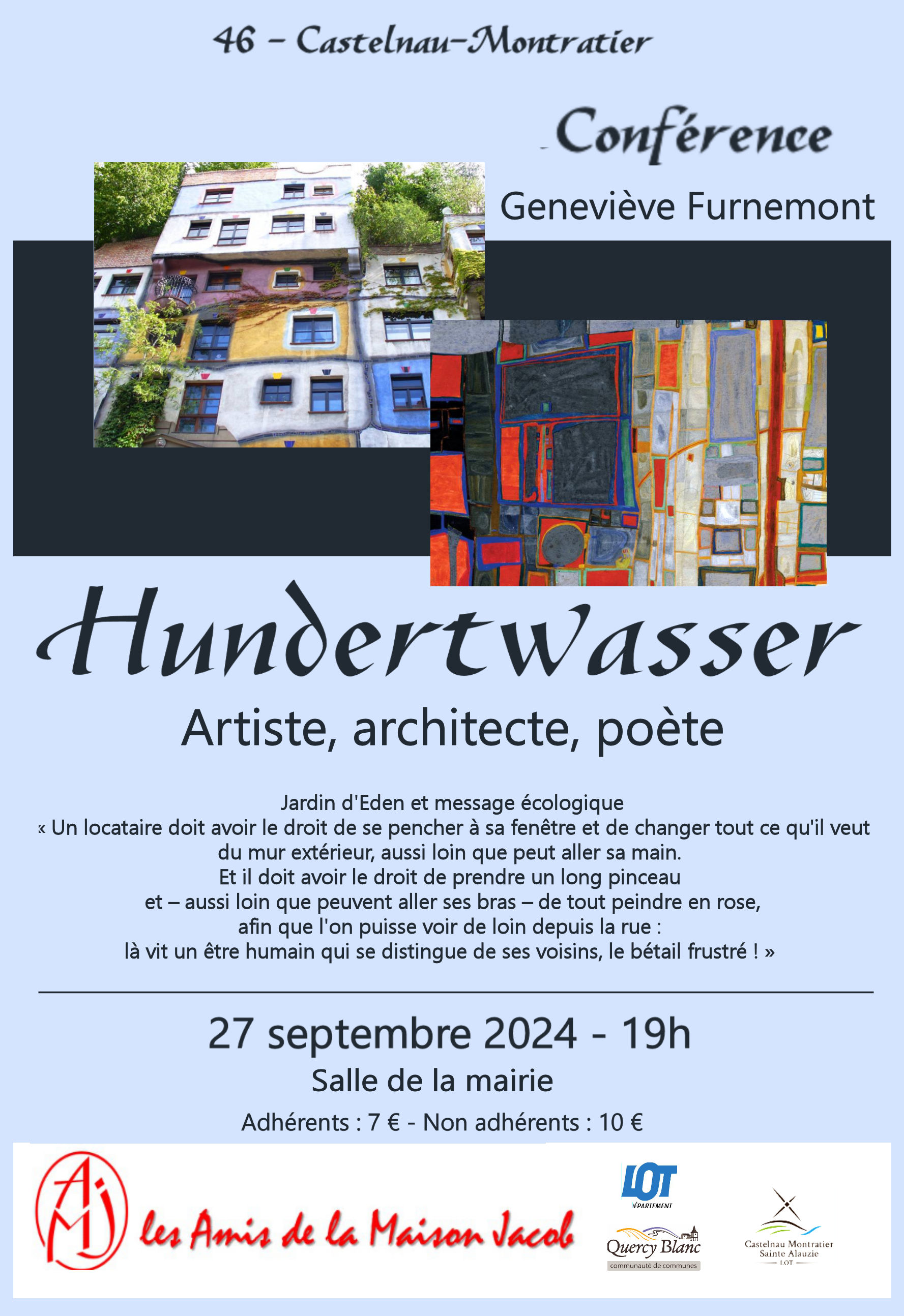 Conférence "Hunterwasser, artiste, architecte, poète"  par Geneviève Furnemont