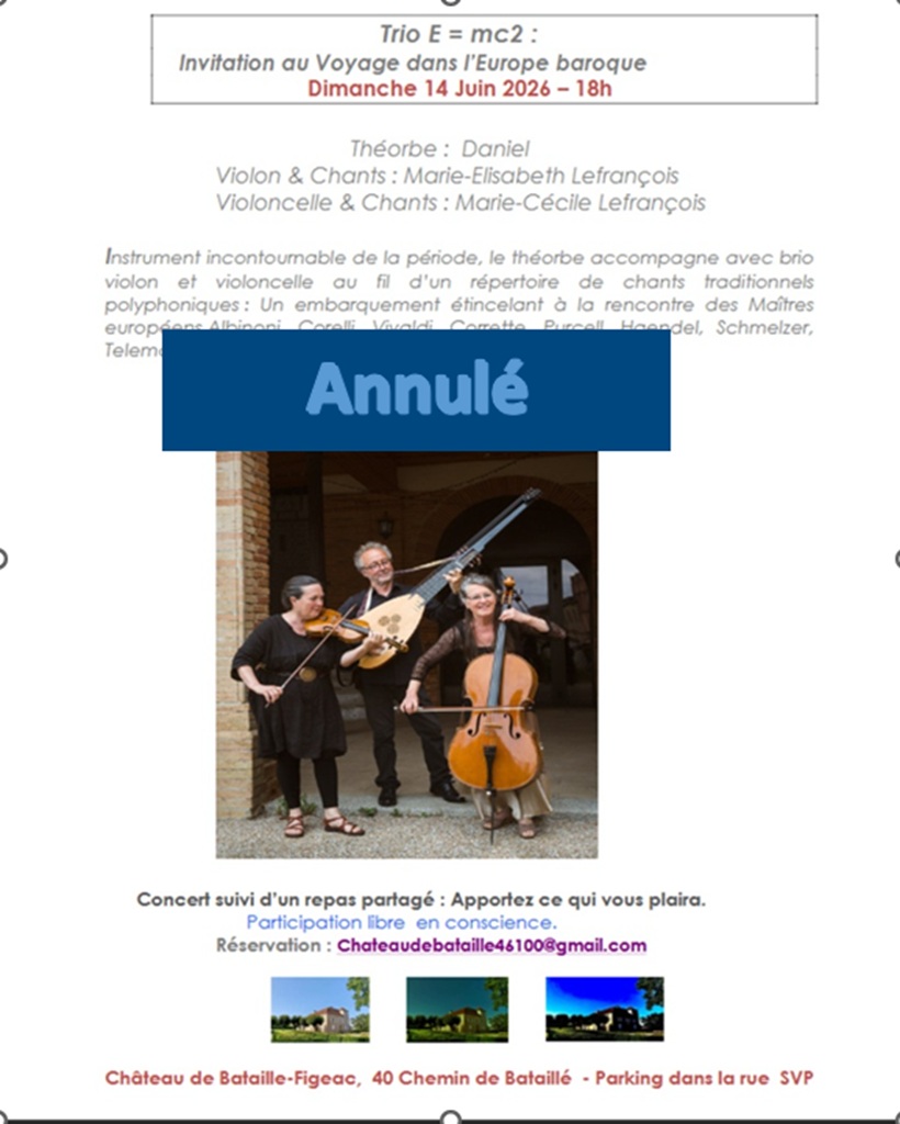 ANNULATION Concert polyphonique baroque, Trio E = mc2