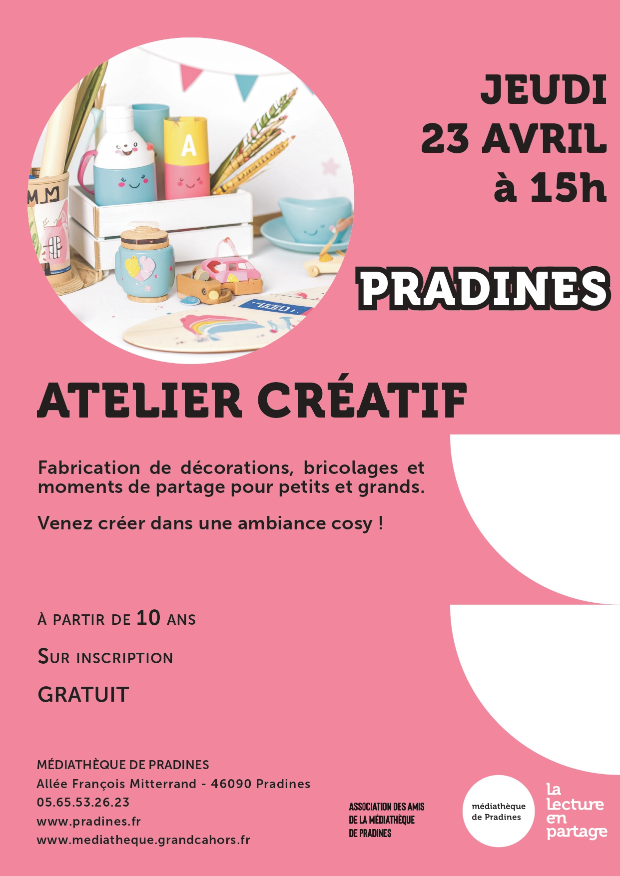 Atelier Créatif à la Médiathèque de Pradines — visuel événement