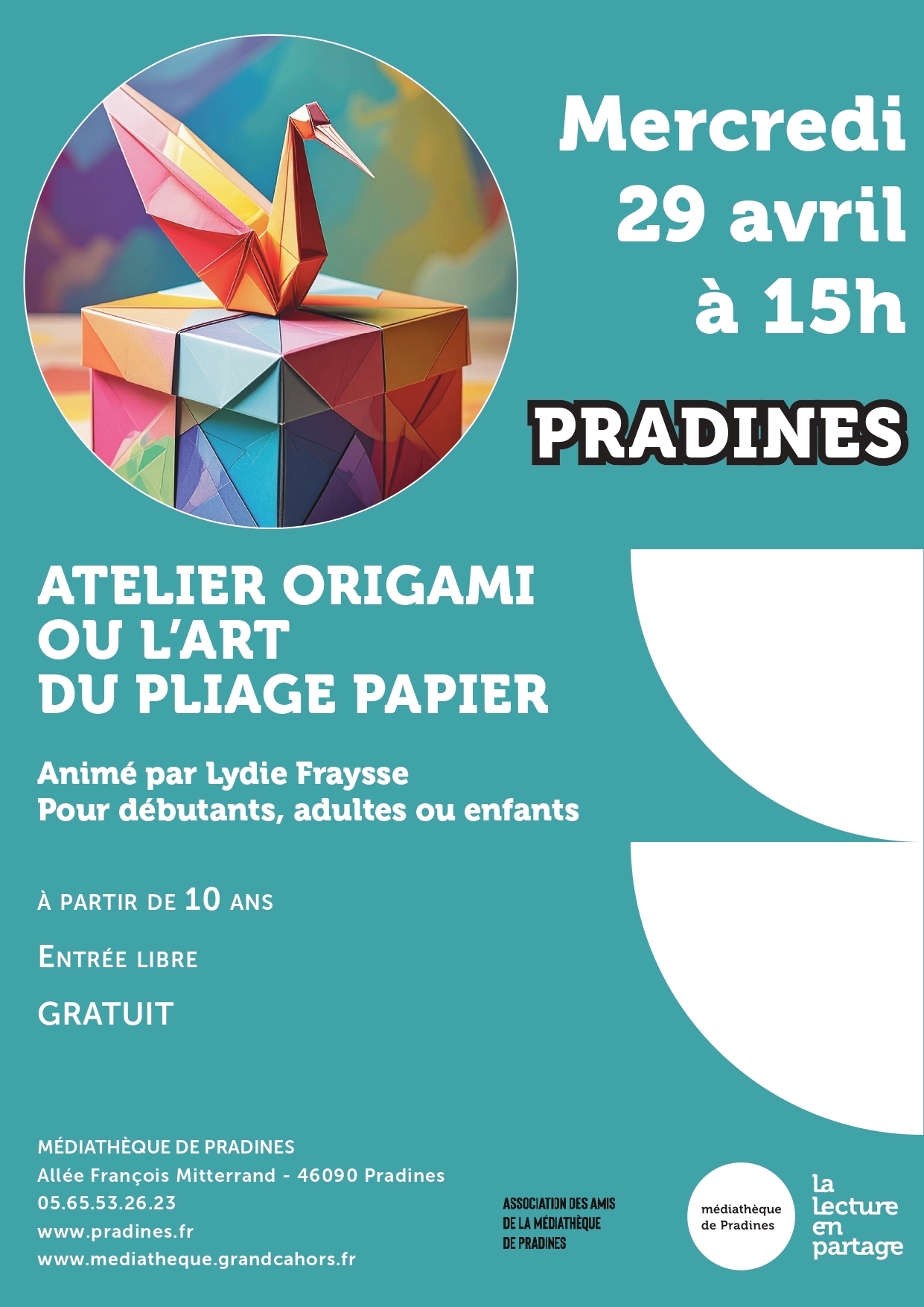 Atelier Origami à la Médiathèque de Pradines — visuel événement
