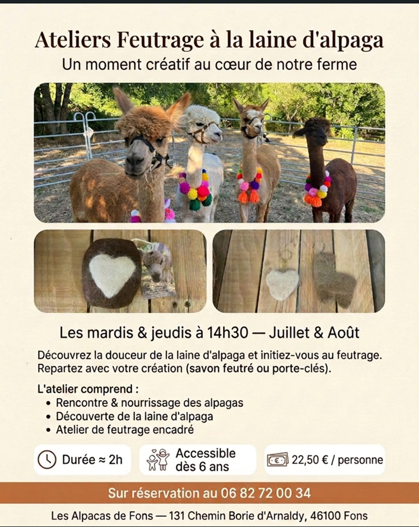 Ateliers feutrage à la ferme des Alpagas de Fons