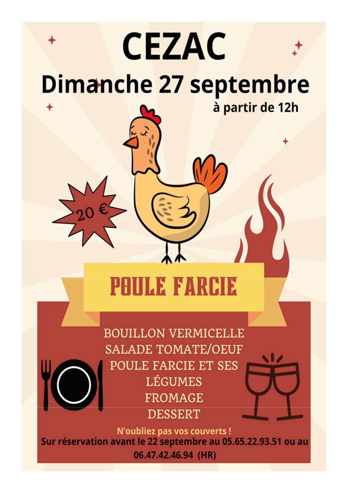 Repas poule farcie