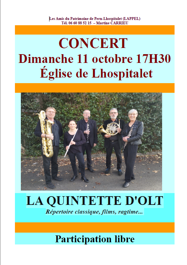 Concert en l'église de Lhospitalet : Le Quintette d'Olt