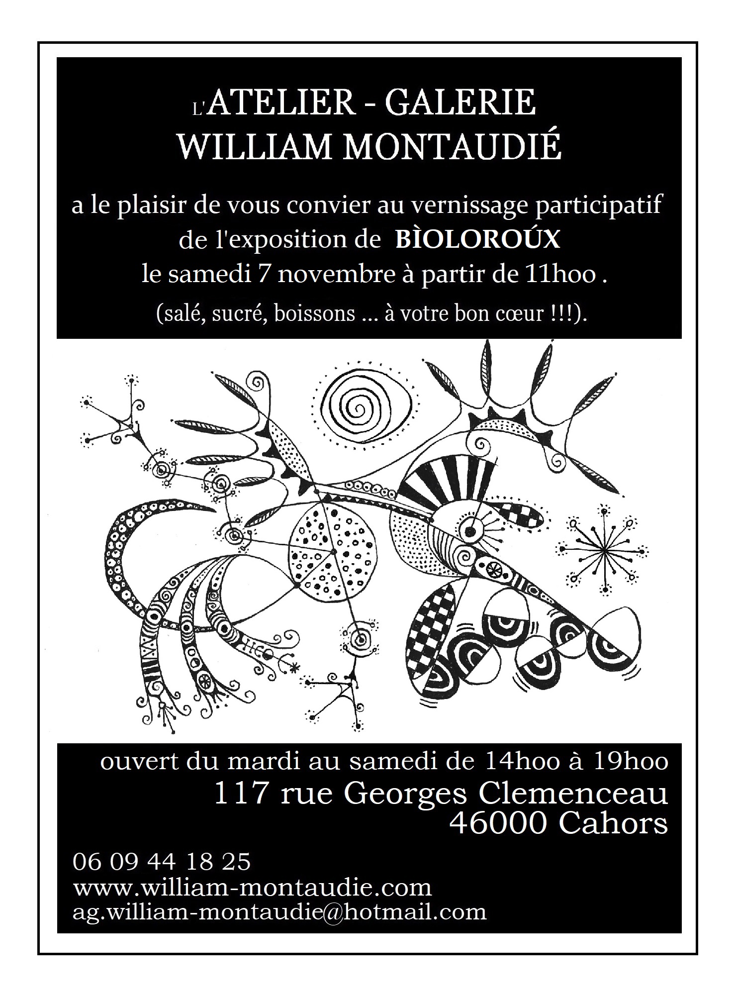 Exposition à l'atelier-galerie William Montaudié: Bìoloroú