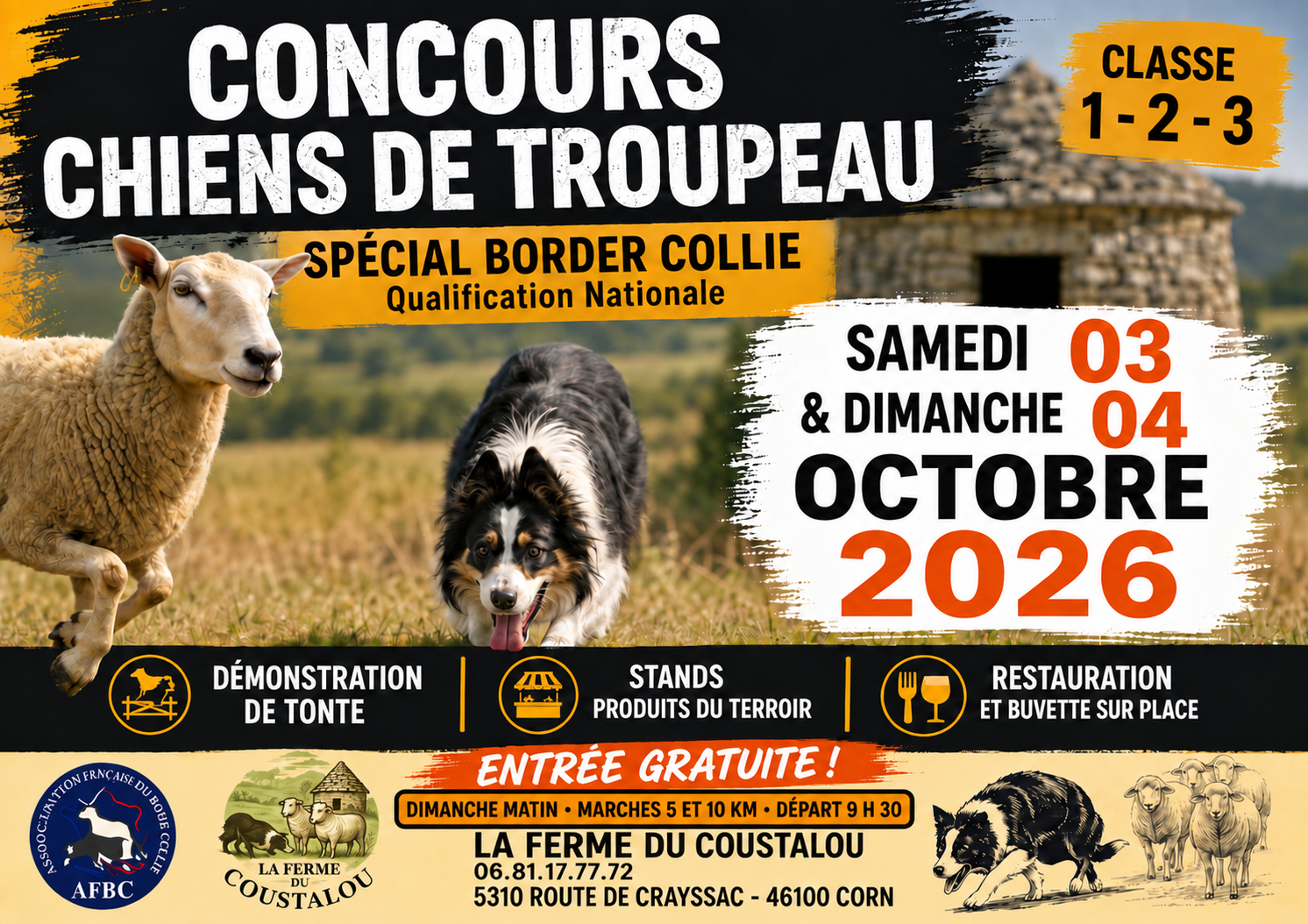 Marche de producteurs et concours de chiens de troupeau à Corn