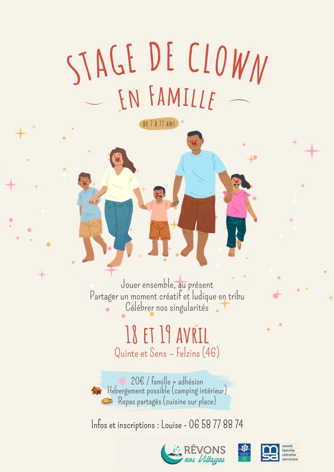 Stage de clown en famille à Felzins — visuel événement