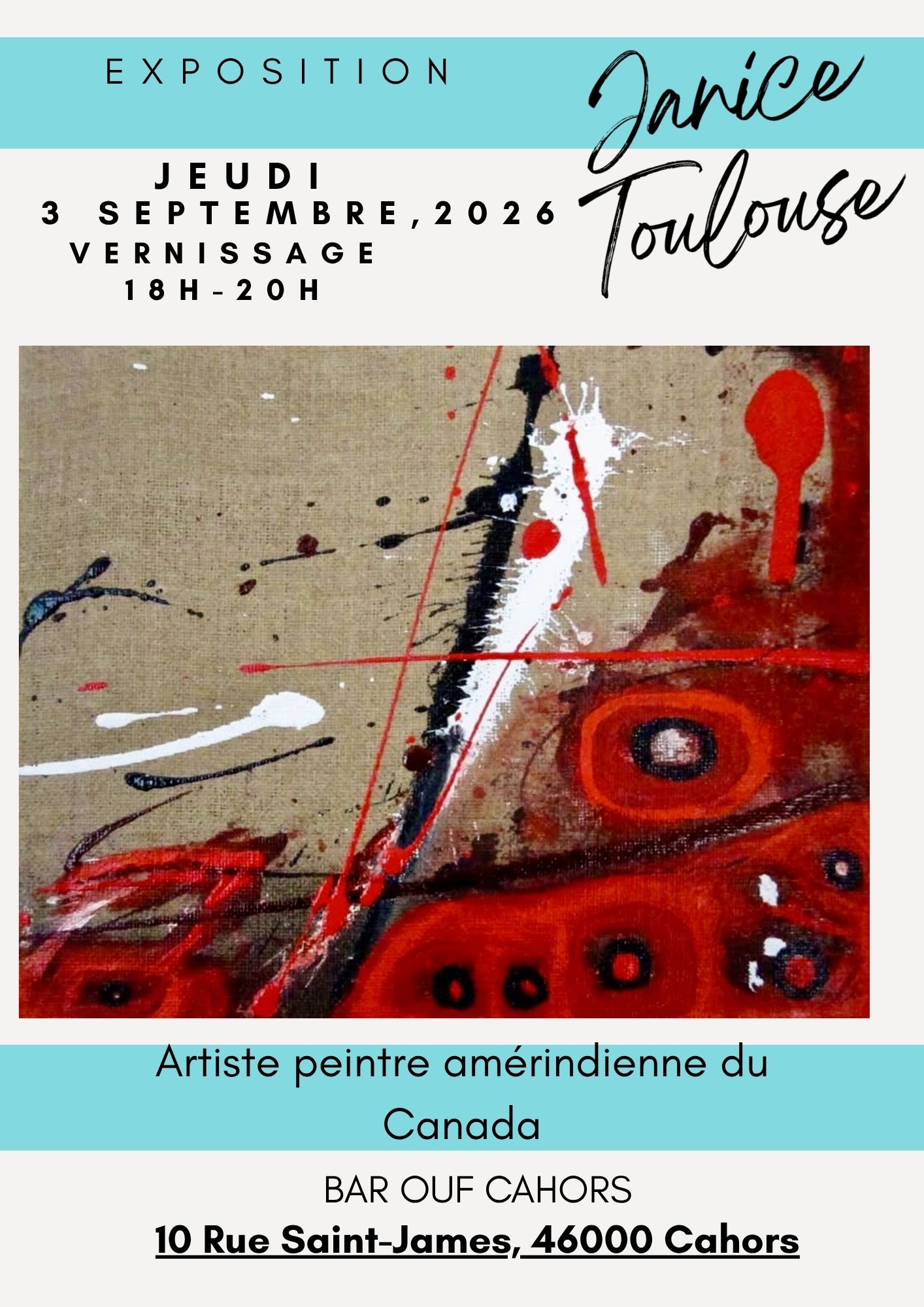 Vernissage artiste peintre amérindienne du Canada Janice Toulouse